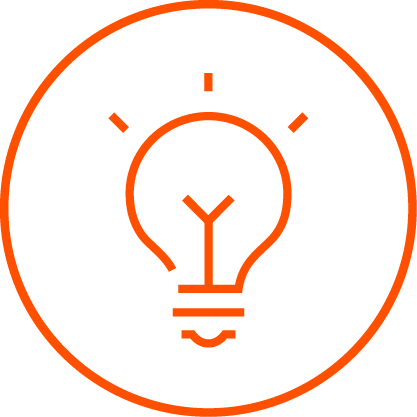 Light bulb icon with circle around.