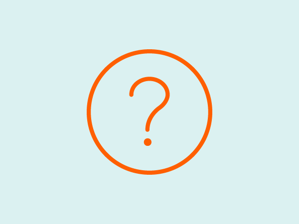 An orange vector design of a question mark within a circle with a blue background.